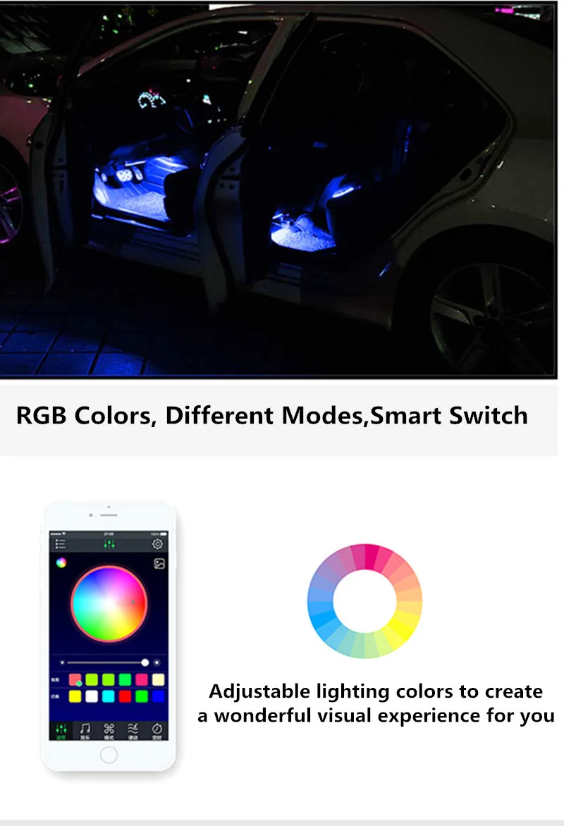 4 шт автомобилей RGB Светодиодные ленты фары автомобиля укладки APP/голос/удаленного Управление Декоративные Атмосфера лампы салона Свет Аксессуары