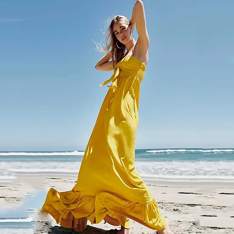 Женское длинное богемное платье в стиле бохо стильный длинный пляжный сарафан