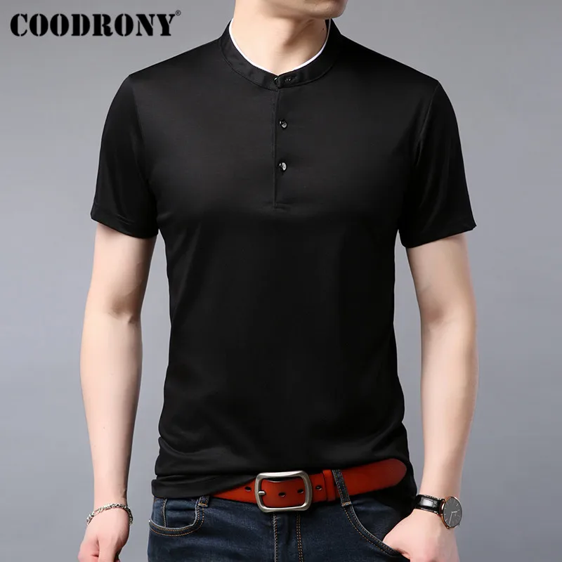 COODRONY футболка мужская китайский мандарин воротник короткий рукав летняя