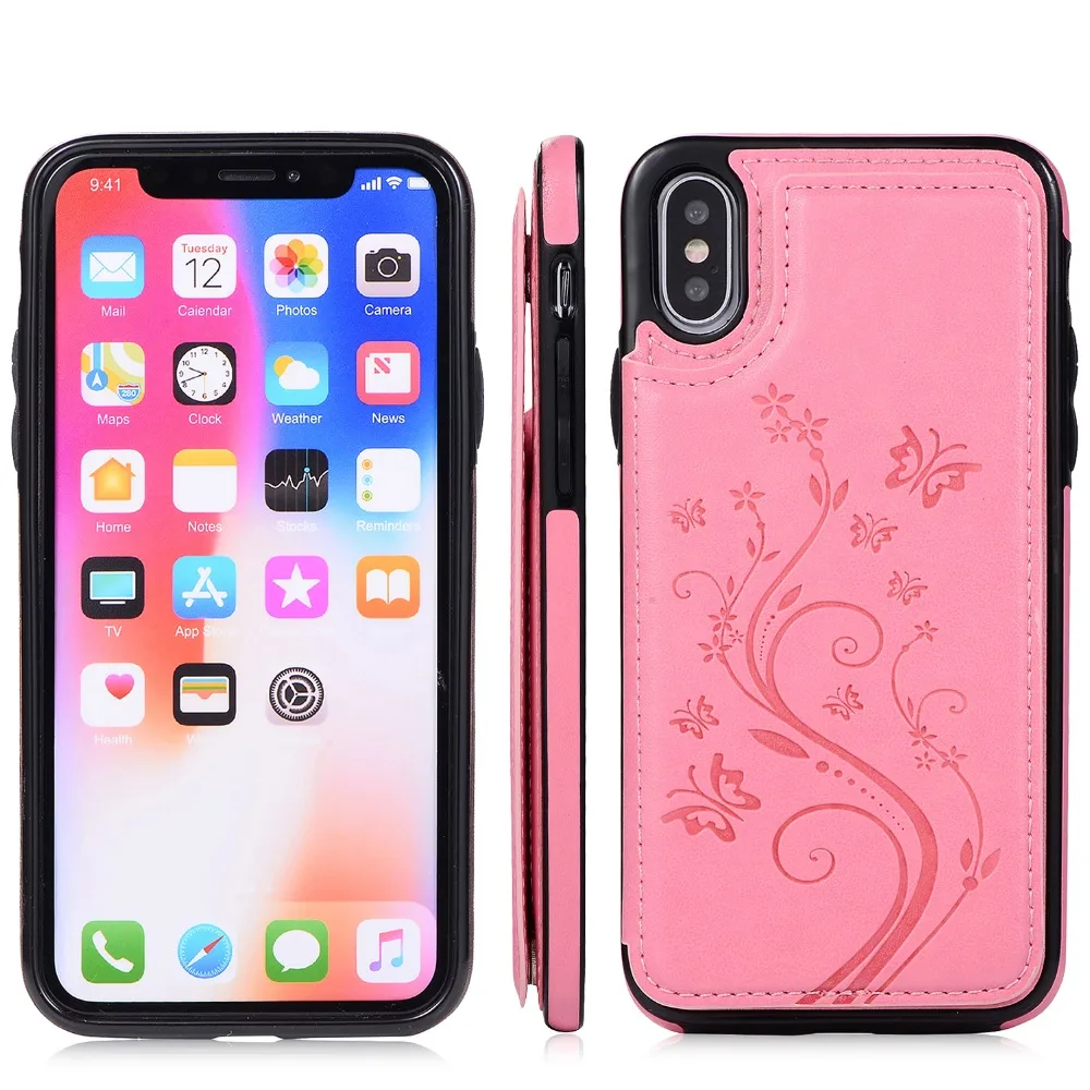 Чехол s для iphone X XS MAX XR кошелек чехол с держателем карты тисненый цветок Премиум из искусственной кожи чехол для iphone 8 7 6 6S plus чехол