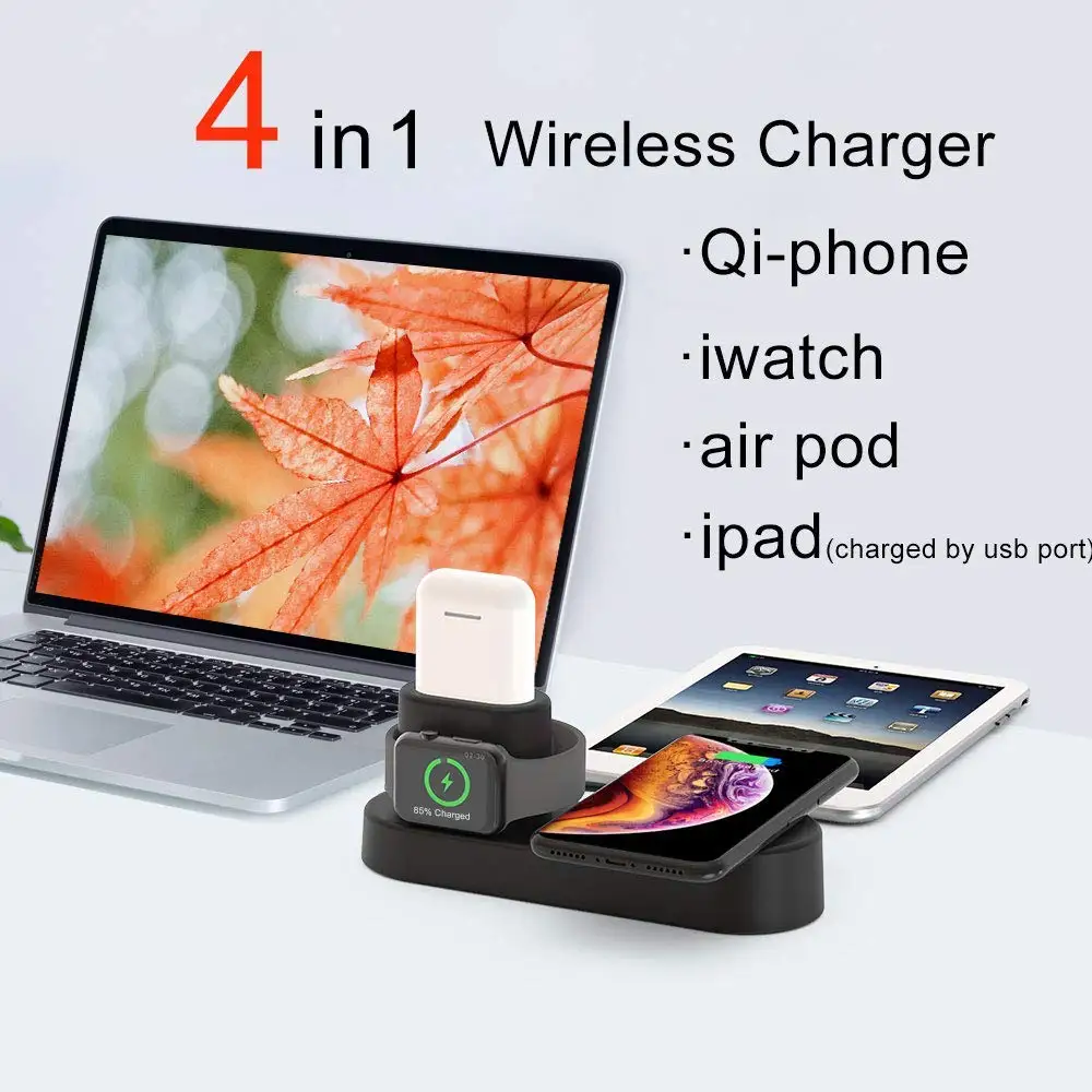 4 в 1 быстрая Беспроводная зарядная подставка для iWatch Apple Watch 2 3 airpods iPhone X XS Max XR 8 Plus