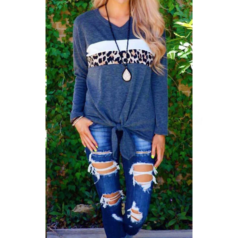 Новые модные женские блузки и топы леопардовые Топы с длинным рукавом