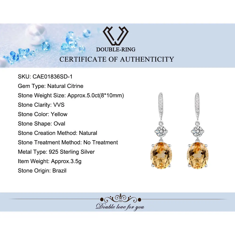 бижутерия серьги с камнями Дважды R натуральный цитрин Серьги 5.00 ct Подлинная