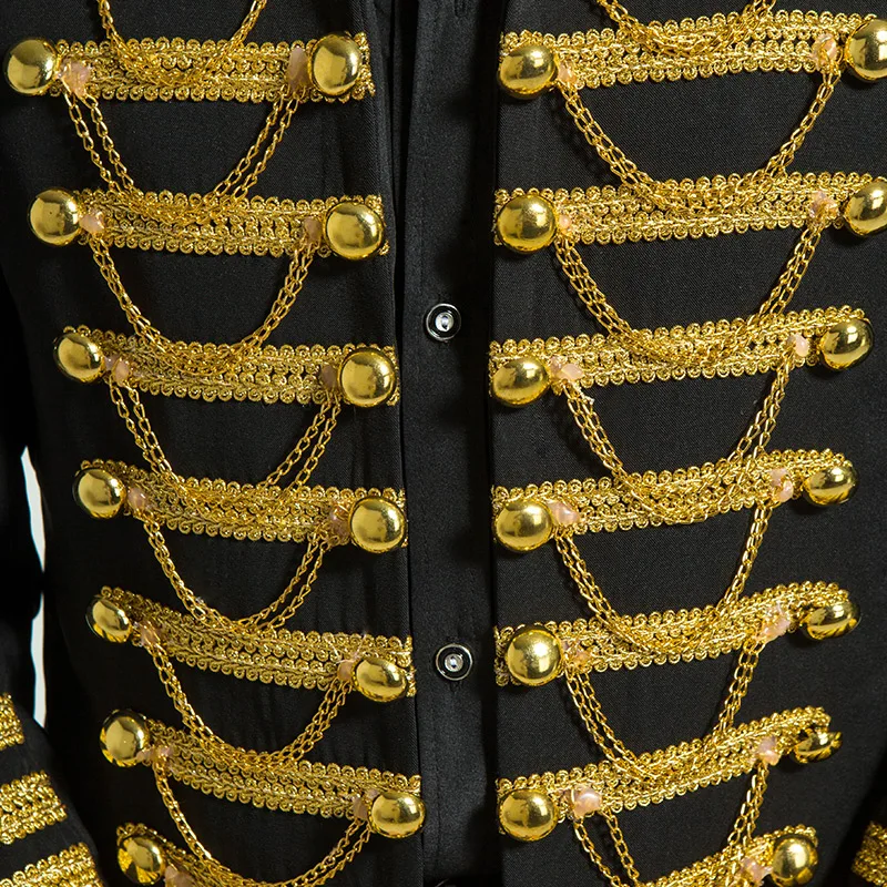 Модный бренд форма Для мужчин блейзеры золото Костюмы Slim черный певец Пром
