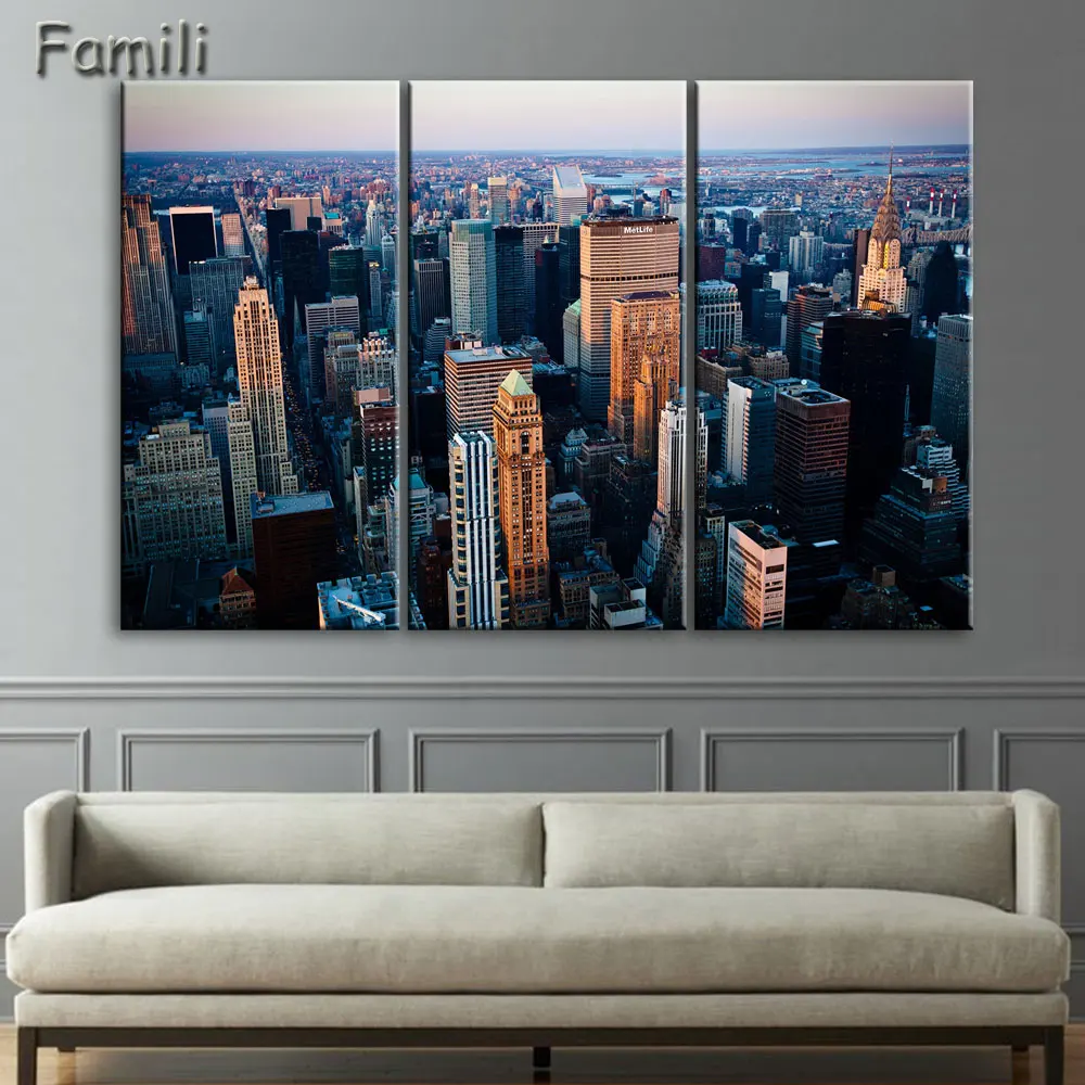 Unframed Modern 3pcs Melamine Sponge Board Canvas Oil Painting New York City Night View Pictures Seascape Living Room Wall Art | Дом и сад