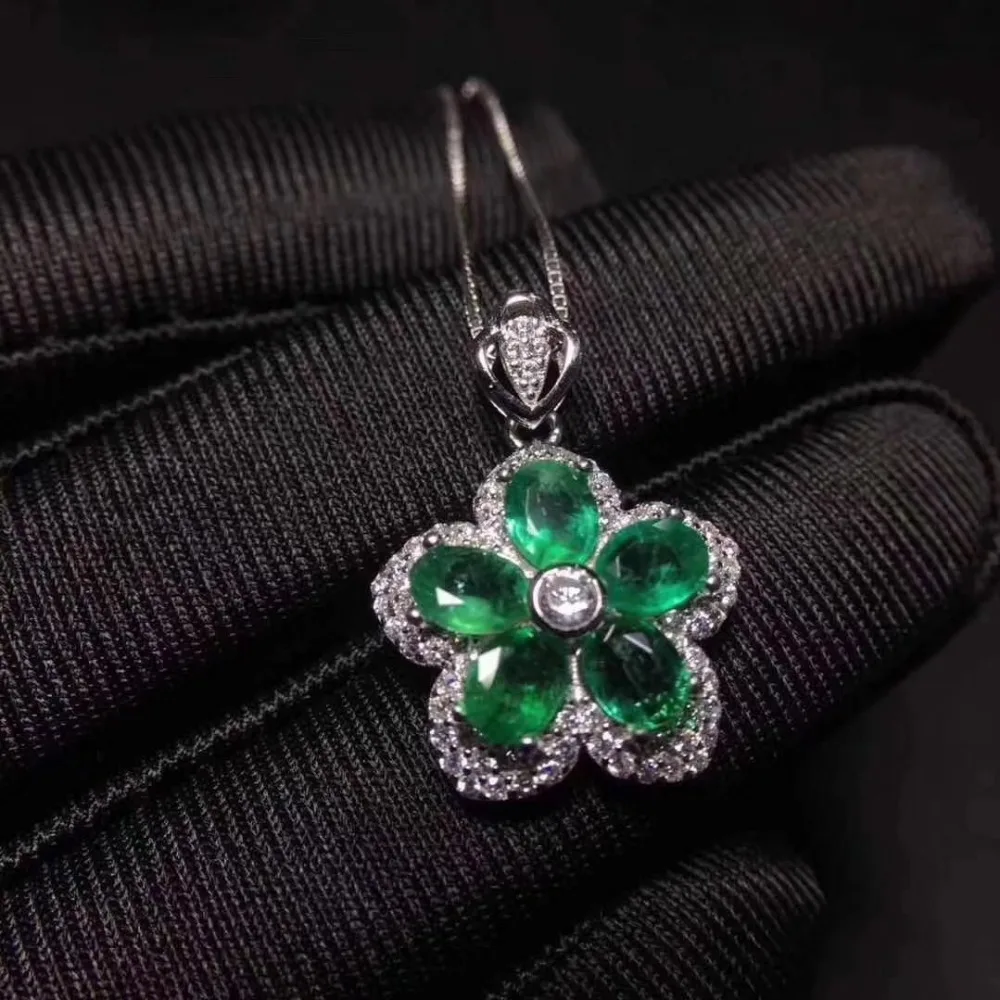 Фиделия натуральный 4*5 мм колумбийский изумруд подвески Серебро s925 пробы цветы