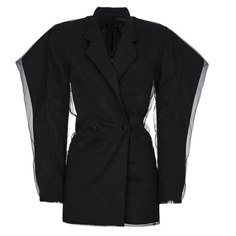 TWOTWINSTYLE сетчатый Плетеный Блейзер женские кружевные буфы на рукавах двубортная