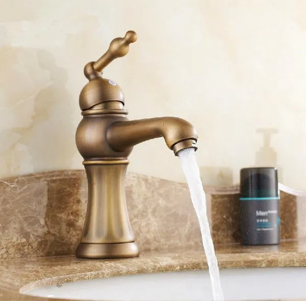 

Antique Brass Single Lever Handle Bathroom Faucet Vessel Sink Basin Mixer Taps anf268