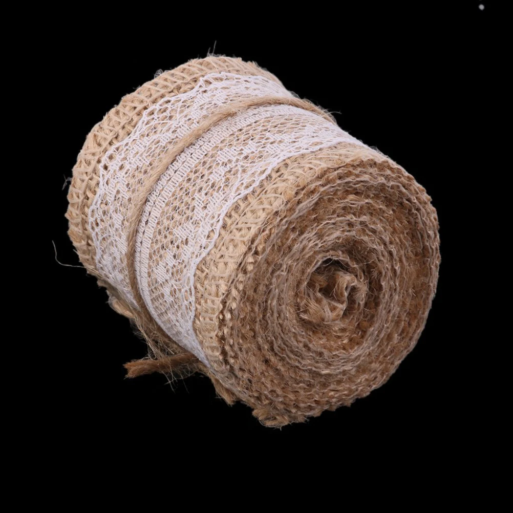 2 м DIY Craft Кружево ленты Вышивание Клейкие натурального джута Гессе ролл мешковины