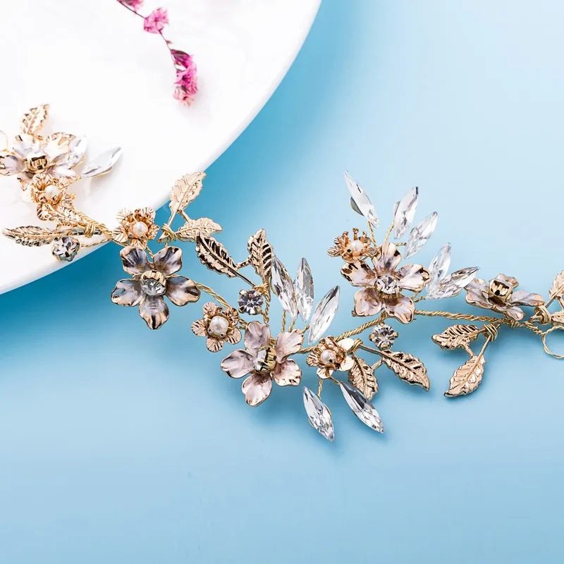 Винтажная свадебная тиара с золотыми цветами и кристаллами свадебные аксессуары