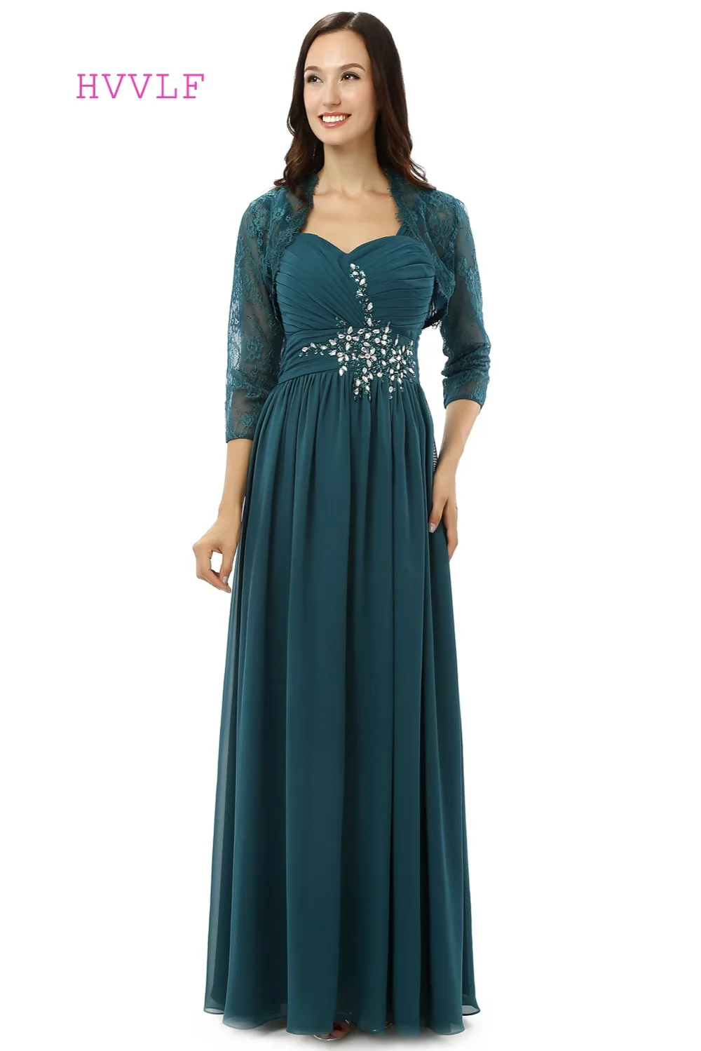 

Dark Blue Mother Of The Bride Dresses A-line With Jacket Chiffon Lace Beaded Groom Formal Mother Dresses For Wedding