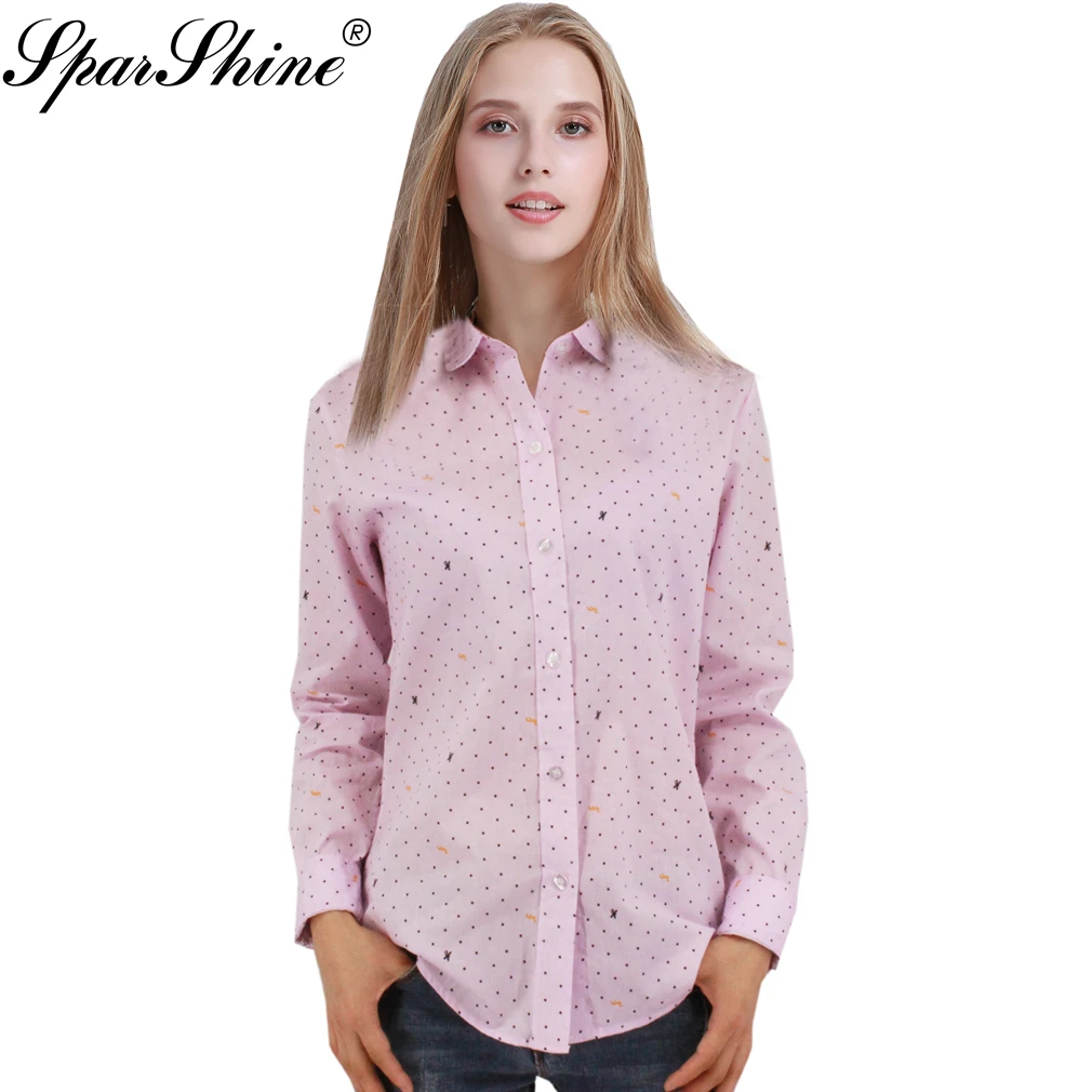 2017 Женская блузка с длинным рукавом офисные рубашки в горошек принтом стрекозы