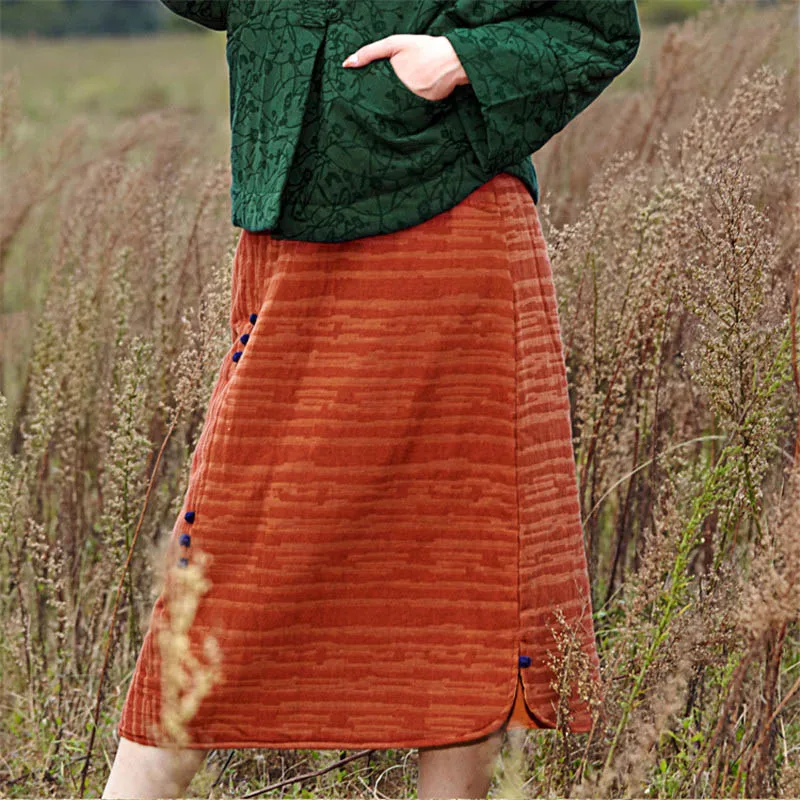 SCUWLINEN Faldas Mujer Moda женские юбки Повседневные жаккардовые с эластичной резинкой на талии размера плюс теплые хлопковые юбки средней длины S645 - Цвет: Orange
