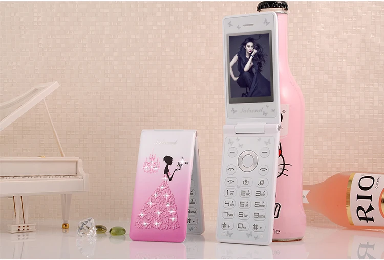 

New Unlocked Flip Phone KUH D11 Dual SIM 1800mAh Card Women Girls Lady Flower Cute LED Flashlight Cell Clamshell Mobile Phone