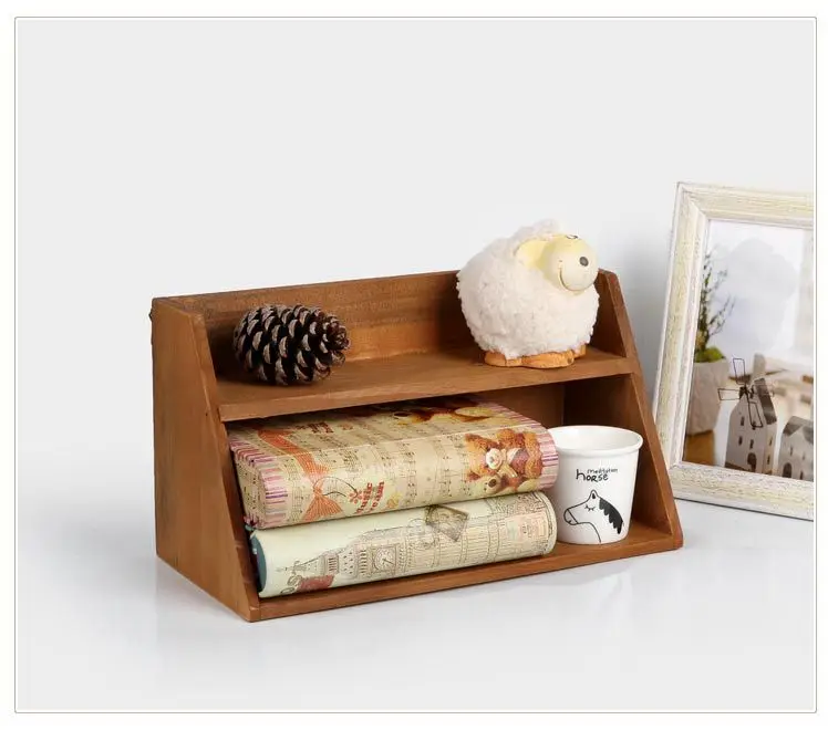 

1PC Zakka Grocery Solid Wood Two Layers Retro Wood Collection Box Desktop Sundries Cosmetics Wooden Storage Box JL 0936