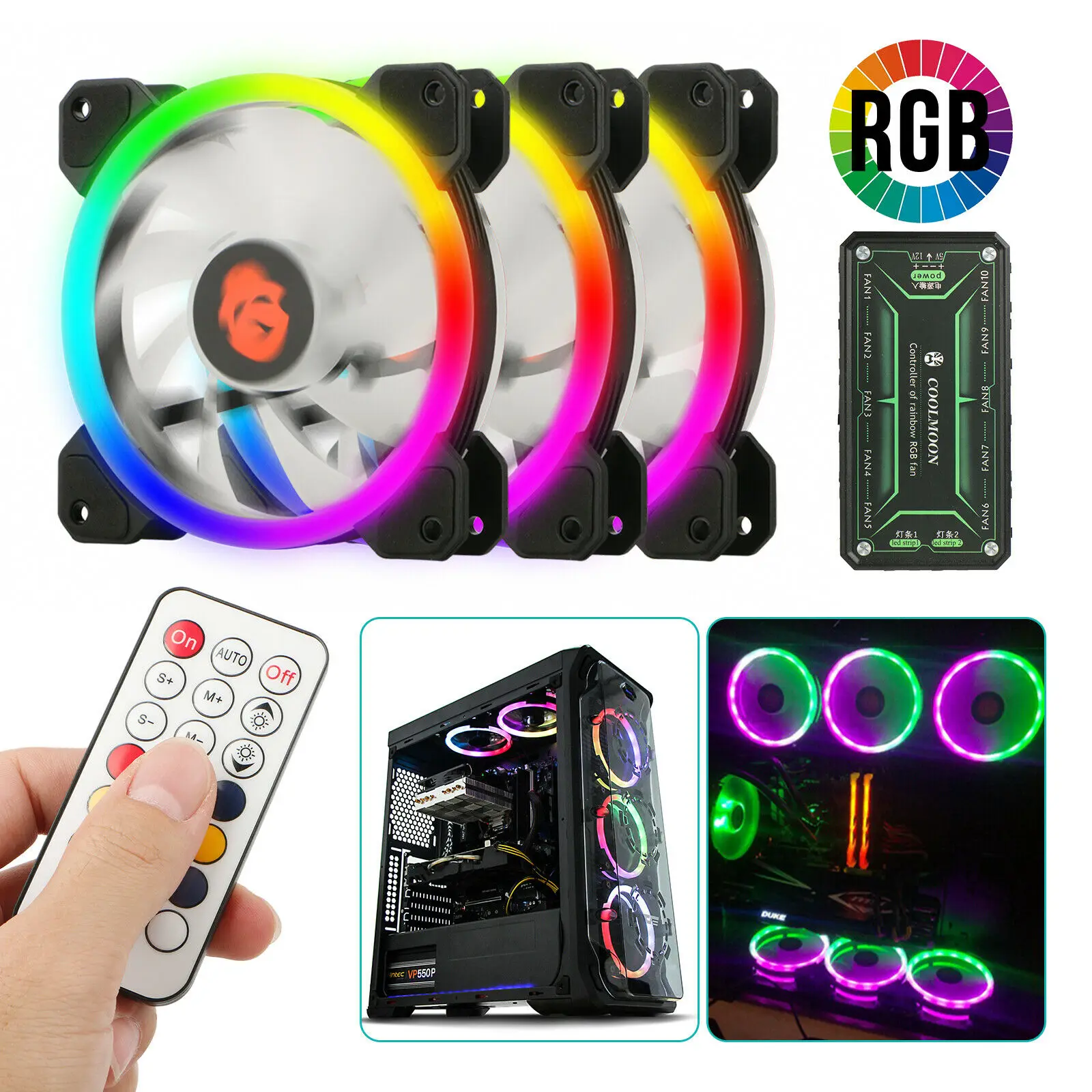 3 Pack LED вентилятор охлаждения RGB 120 мм 12V w/пульт дистанционного управления для
