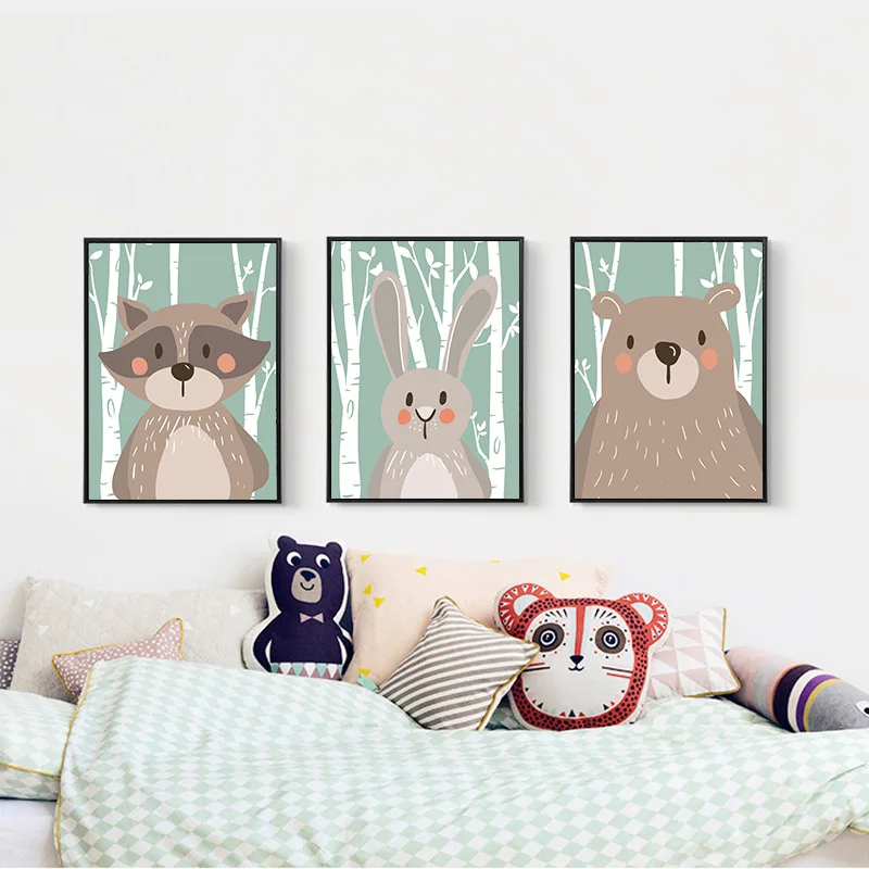 Картина из лисы енота детская комната настенная на холсте для детской комнаты