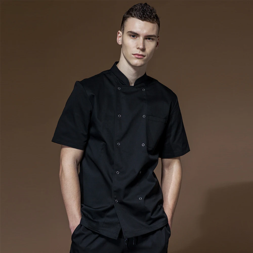 

Black Short Sleeve Unisex Cook Work Uniforms Restaurant Hotel BBQ Kitchen High Quality Workwear Clothing Food Service Chef Tops
