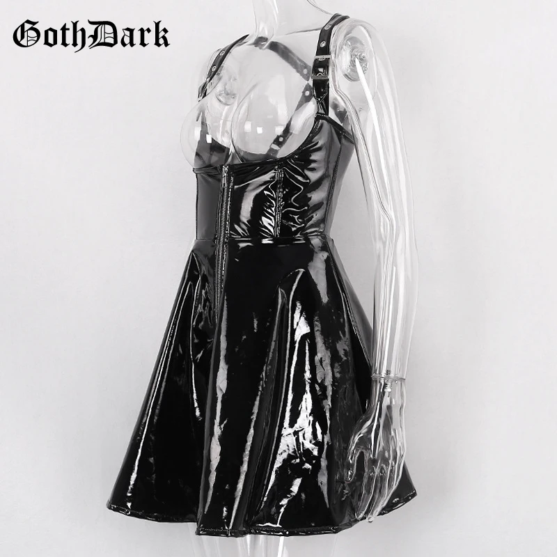 Женская кожаная плиссированная юбка Goth Dark, винтажная юбка на молнии с высокой талией, готическая приталенная короткая юбка на лето
