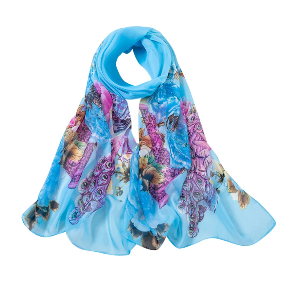 Модные женские туфли принт павлинье перо Длинные мягкий шарф дамы шаль шарфы для