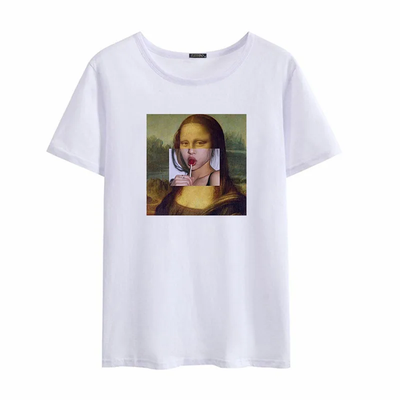 Mona Lisa повседневные модные летние женские Топы Ulzzang с коротким рукавом, свободные, Харадзюку, рисунок с героями мультфильмов, большой размер, хип-хоп рубашка - Цвет: 01