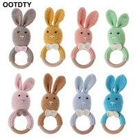 baby bunny ear teether wooden teething ring newborn sensory toy shower gift