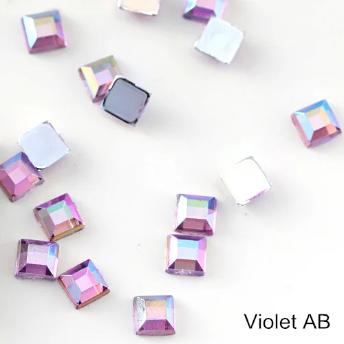 Violet AB 100 квадратная форма pcs акриловый лак для ногтей Non-стразы с плоским основанием, серебряное дно с украшением в виде кристаллов на клейкой основе, стразы для рукоделия и декорирования ногтей искусство B1171 - Цвет: Violet AB
