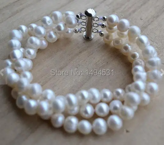 Оптовая продажа жемчужный браслет-3 ряда 8 дюймов белый цвет натуральный