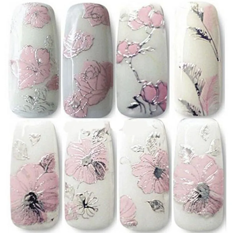 

New Elegant 3D Pink Flowers Nail Stickers/High Quality Nail Art Decal Sticker for Women