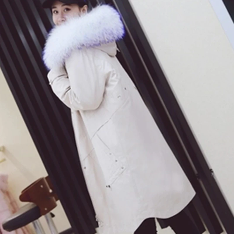 Winter Coat Women 2018 Parka Casual Outwear Racoon Fur Collar Hooded Thickening Real Mink Inner Jacket Clothes | Женская одежда