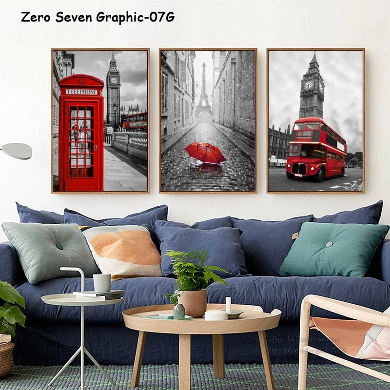 Картина на холсте красная телефонная будка автобусная картина Печать постер для