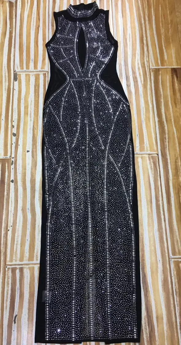 

Women Luxury Sexy Studded Black Maxi Long Dress 2019 Elegant Party Dress