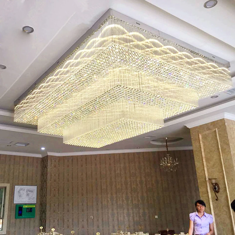 

Прямоугольная хрустальная лампа для гостиничного лобби, отдел продаж гостиной, песочный стол, банкетный зал, светодиодные лампы на заказ