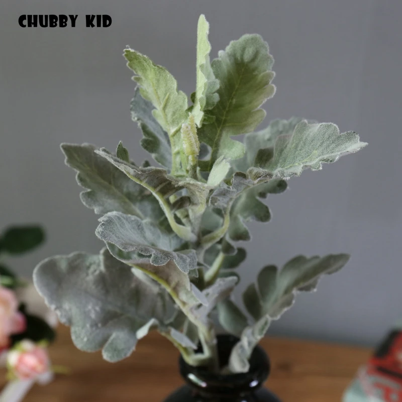 12 шт./лот! Искусственные растения большого размера флокирующие senecio cineraria Diy