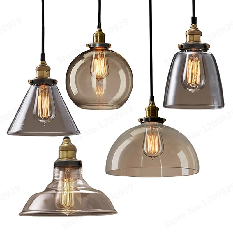 

GZMJ Vintage Industrial Loft LED Pendant Light Glass Holder Loft Retro Bar Lamp Lampshade Light Home Decor Fixtures Hanging Lamp