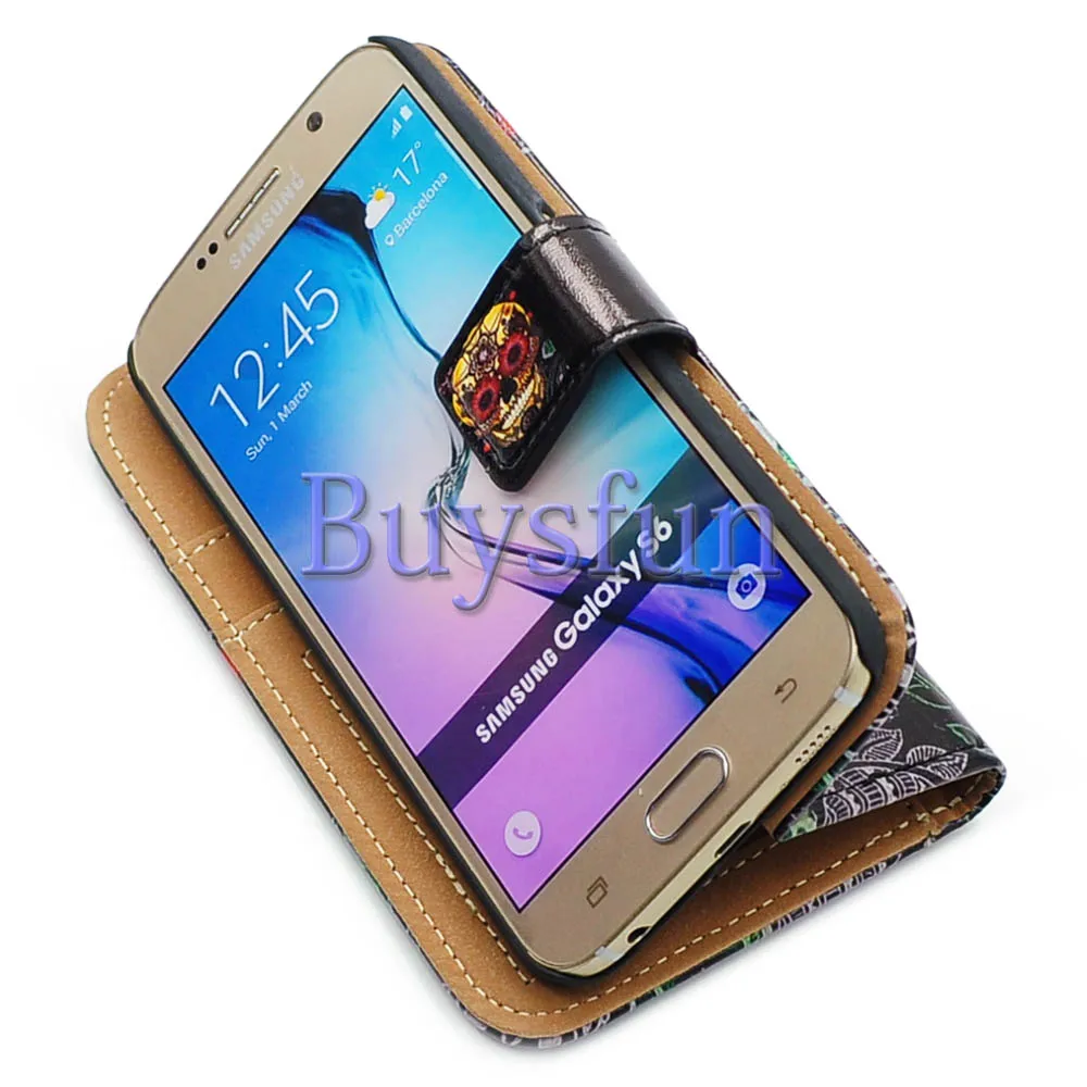 Bcov Золотой Цветочный Череп Кожаный Бумажник Чехол Обложка Для Samsung Galaxy S7 103022284 |