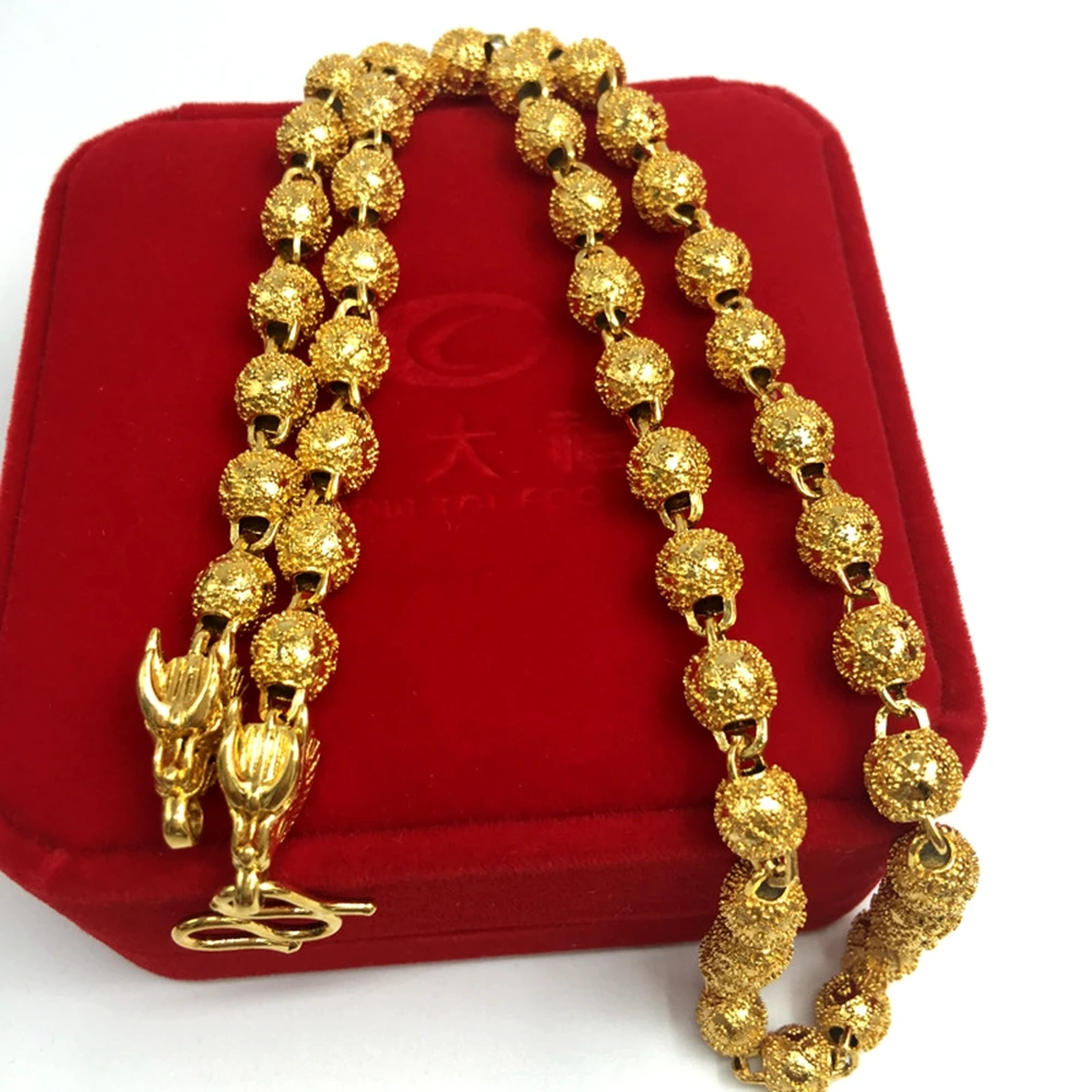 

Hip Hop Chain Yellow Gold Filled Mens Necklace Beads Chain 24 Inches