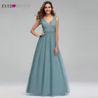 Всегда красивые элегантные платья подружки невесты, пыльное синее вечернее платье без рукавов с V-образным вырезом для свадебной вечеринки 2020