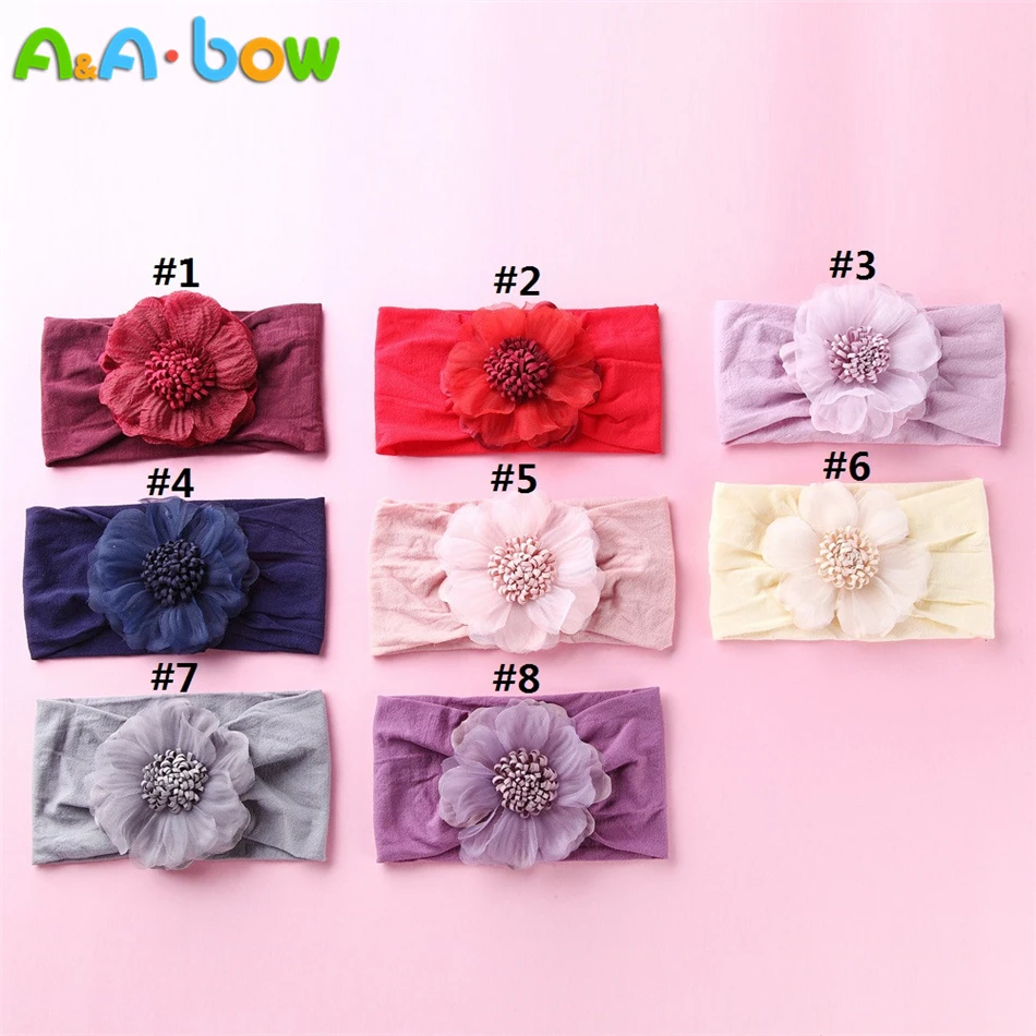 Diadema de nailon con estampado Floral para beb&eacute;, turbante el&aacute;stico suave, para la cabeza diadema, calentador, 8 unids/lote-1