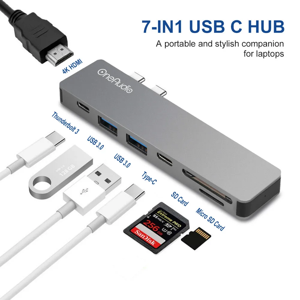 7 в 1 двойной USB 3 Type-C концентратор для HDMI USB-C PD адаптер питания Thunderbolt C Macbook с 0 TF SD