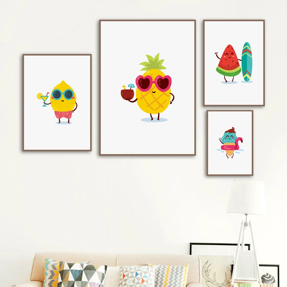 

Cartoon Fruits Pineapple Ice Cream Mango Wall Art Canvas Painting Nordic Posters and Prints Wall Pictures Baby Kids Room Decor