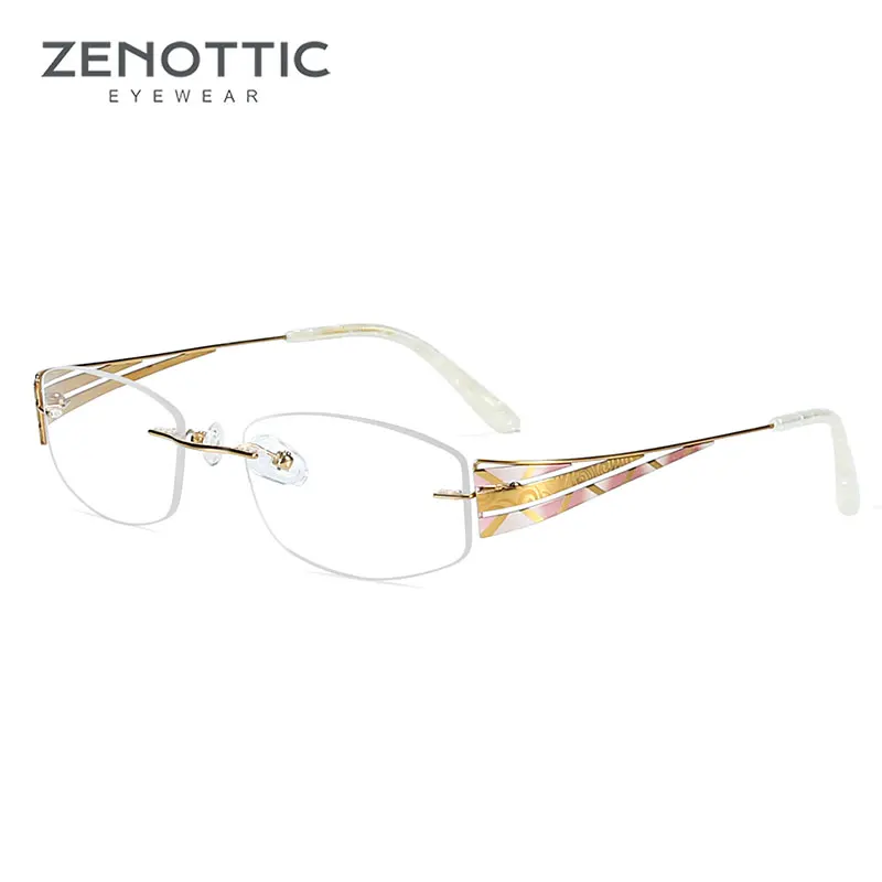 ZENOTTIC титановые ультралегкие очки без оправы женские ультралегкие очки для близорукости компьютерные оптические очки оправы оптика FT0029 - Цвет оправы: GOLD PINK