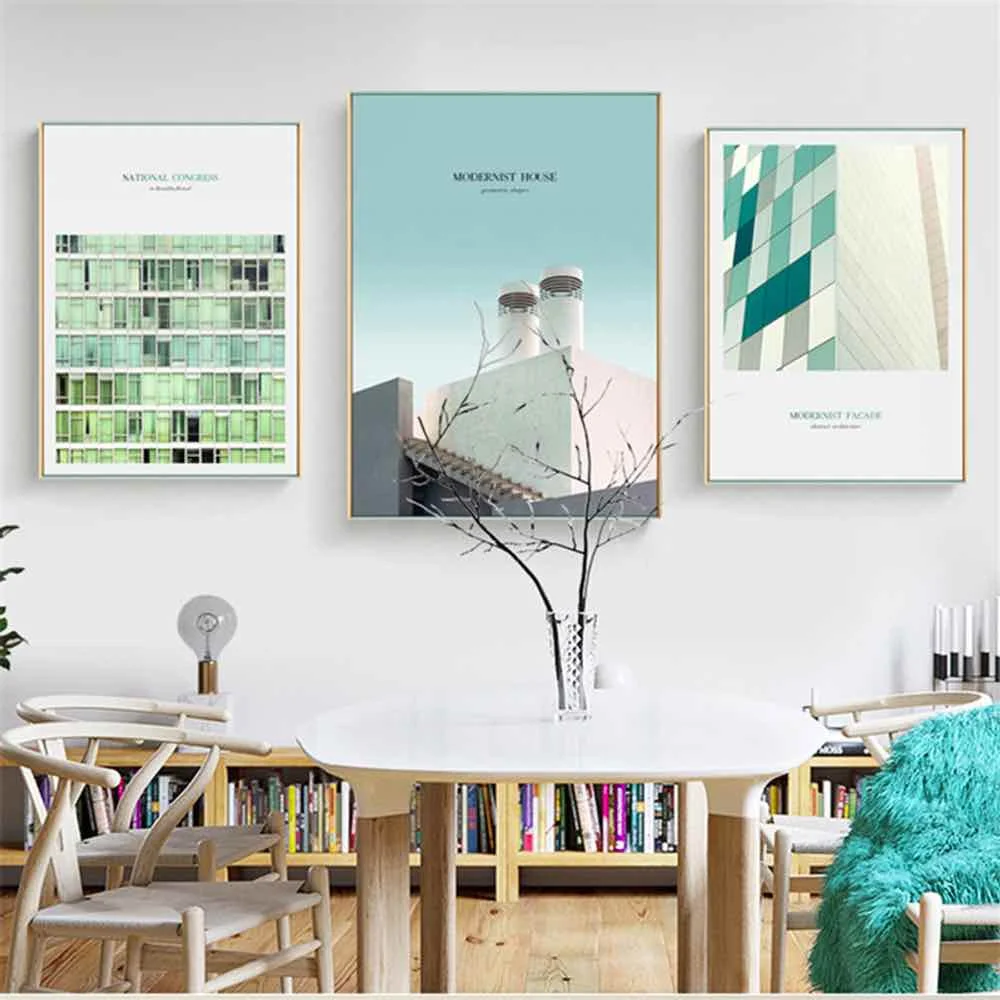 

HAOCHU 3D Cameracature Green Brick Wall Photos Print Poster Simple Nordic Wall Pictures Canvas For Living Room Home Decor