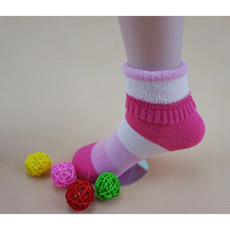 Полосатые Мальчики Девочки Носки Махровые Дети Пола в Полоску Осень Зима Малышей