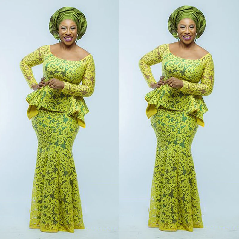 Желтые лимонные африканские стильные вечерние платья русалка кружева