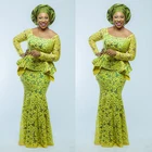 Желтые лимонные африканские стильные вечерние платья русалка кружева африканские нигерийские Вечерние платья Длинные женские глубокий V Африканское вечернее платье