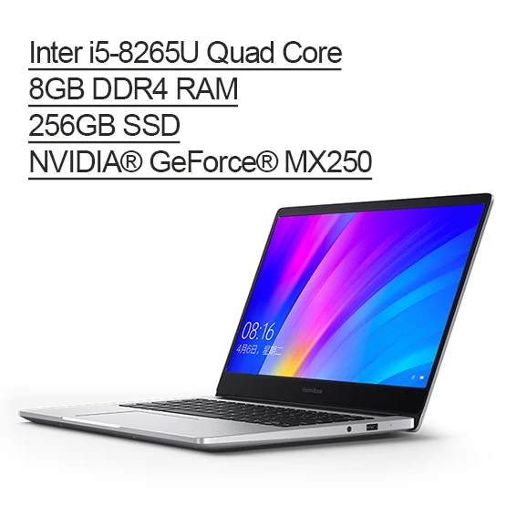 Ноутбук Xiaomi RedmiBook на английском языке, 14 дюймов, 14 дюймов, FHD, ультратонкий i5-8265U/i7-8565U, NVIDIA GeForce MX250, 8 Гб ram, SSD, четырехъядерный накопитель - Цвет: i5 256GB SSD