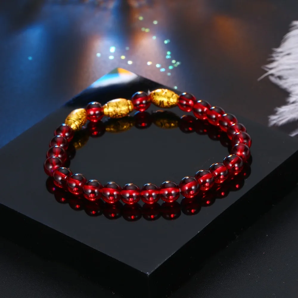 Dayoff 1PC Red Beads wind Bracelet Gold Bangle Women Beaded Fashion Jewelry Strand Ajustable Handmade Braided Rope B116 | Украшения и
