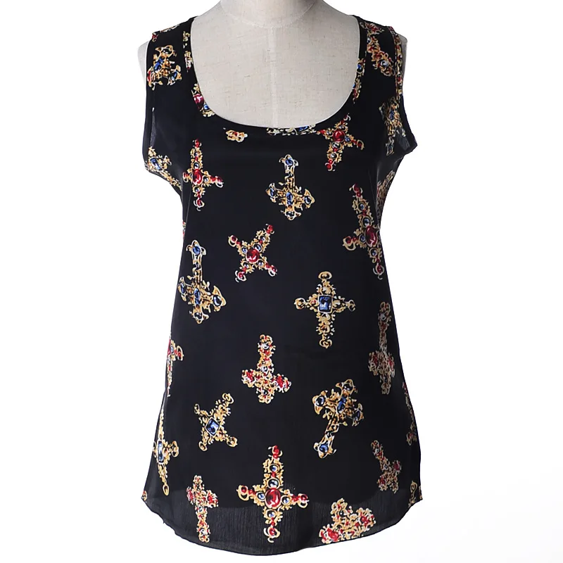 Летняя стильная блузка с принтом 2017 новая женская шифоновая майка Женский