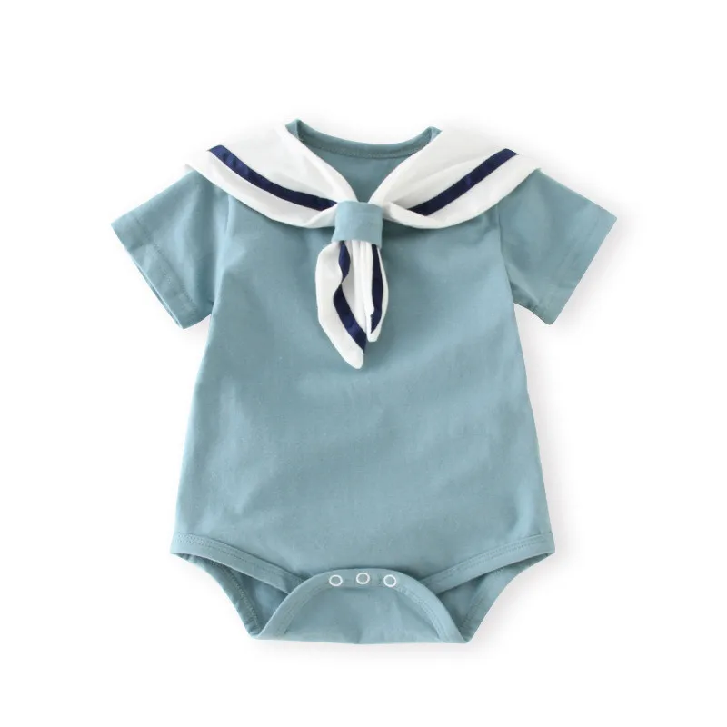 Baby boy girl clothing baby navy suit newborn cotton triangle bag fart thin paragraph romper | Мать и ребенок